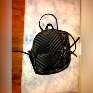 Victoria’s Secret Mini Backpack Vegan Leather Chevron Gold Chain Tufted
